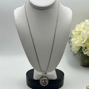 Sterling Silver Oval Cat Feline Pendant Citrine Yellow Gemstone Chain Necklace